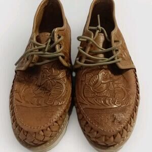 Artesanias Rauger Tooled Made in Mexico Leather Shoes Brown 8
